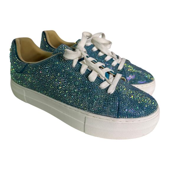 Betsey Johnson Sidny Sneakers Women's 8M Light Turquoise Rhinestones Lace up - Picture 1 of 10